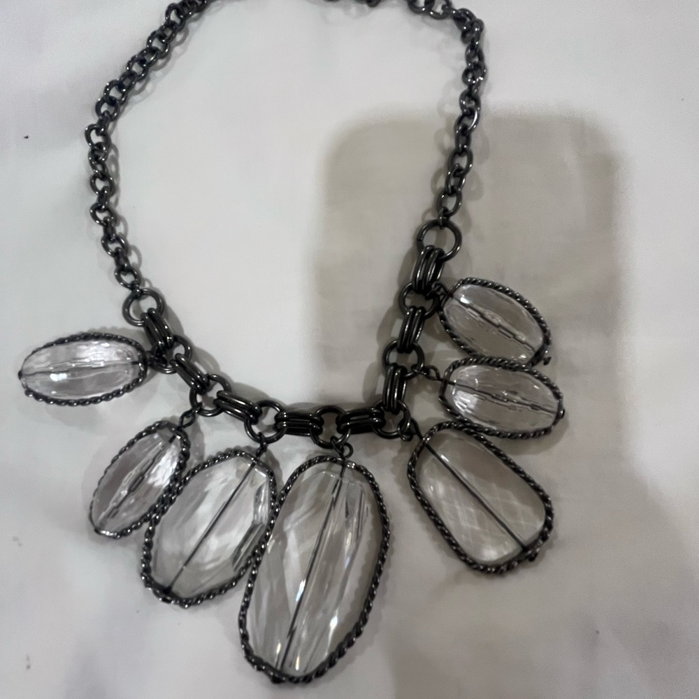 Chicos Elegant Silver Necklace with Clear Accents